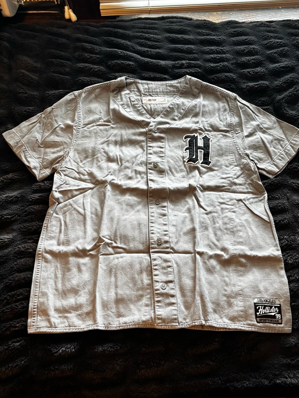 Hollister Gray Button-Up Baseball Jersey Shirt